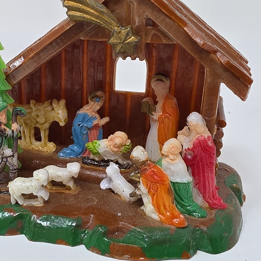 Vintage Shiny Brite Miniature Plastic Nativity Scene With Original Box - Picture 3 of 16